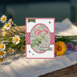 Details zur Vintagen hellrosa Rose auf der Rücksei Einladung