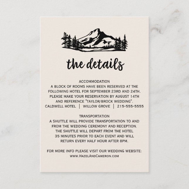 Details zur Vintagen Wilderness-Hochzeit Begleitkarte (Vorderseite)