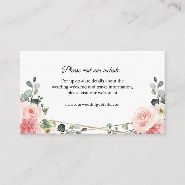 Details zur Website für Hochzeiten in Rosa Gold Begleitkarte (Vorderseite)