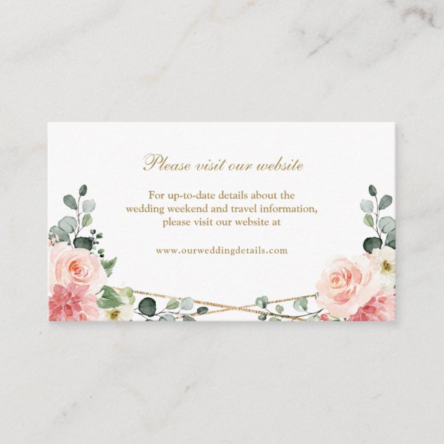 Details zur Website für Hochzeiten in Rosa Gold Begleitkarte (Vorderseite)