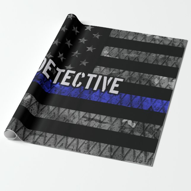 Detection Thin Blue Line Distressed Flag Geschenkpapier (Ungerollt)