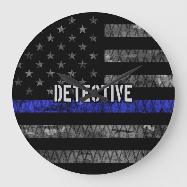 Detection Thin Blue Line Distressed Flag Große Wanduhr (Vorderseite)