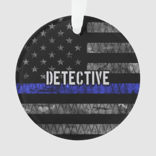 Detection Thin Blue Line Distressed Flag Ornament