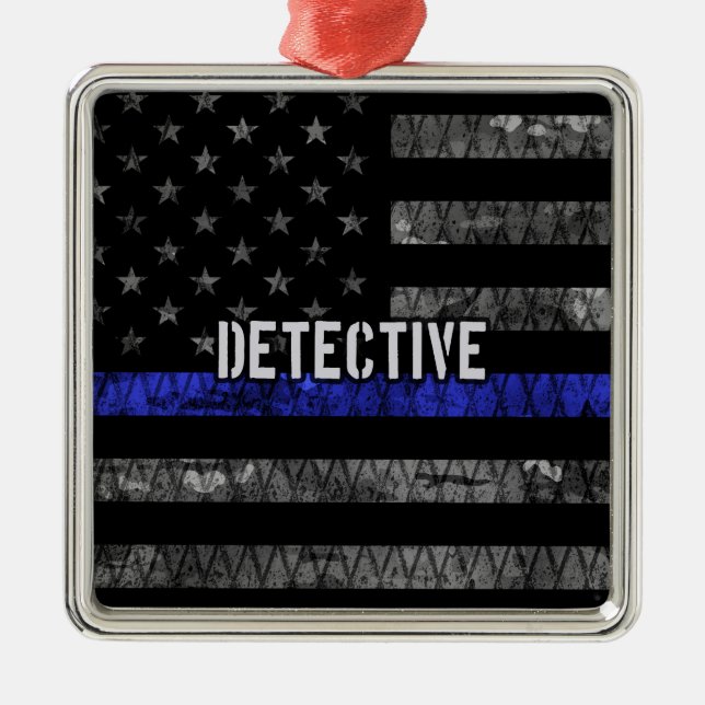Detection Thin Blue Line Distressed Flag Ornament Aus Metall (Vorne)