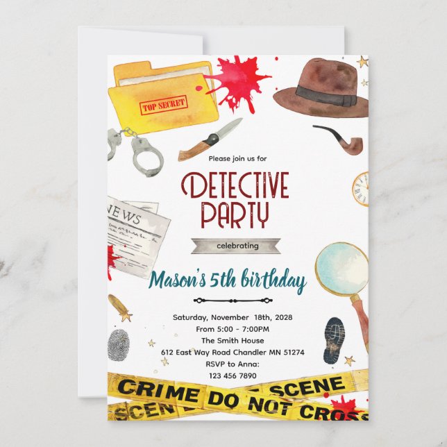Detective birthday Party Invitation  (Devant)