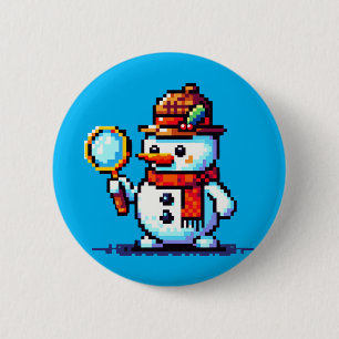 Detective Snowman - Funny Pixel Art Winter Mystery Button