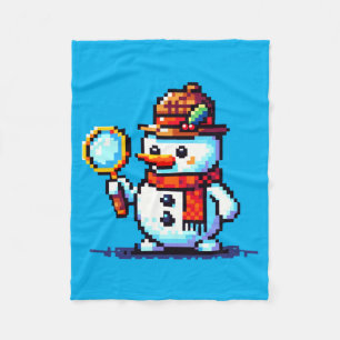 Detective Snowman - Funny Pixel Art Winter Mystery Fleecedecke