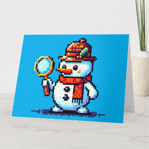 Detektiv Schneemann - Lustige Pixel-Art Winter-Kri Karte