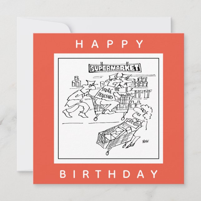 Detektive im Supermarkt-Cartoon speichern Karte (Vorderseite)