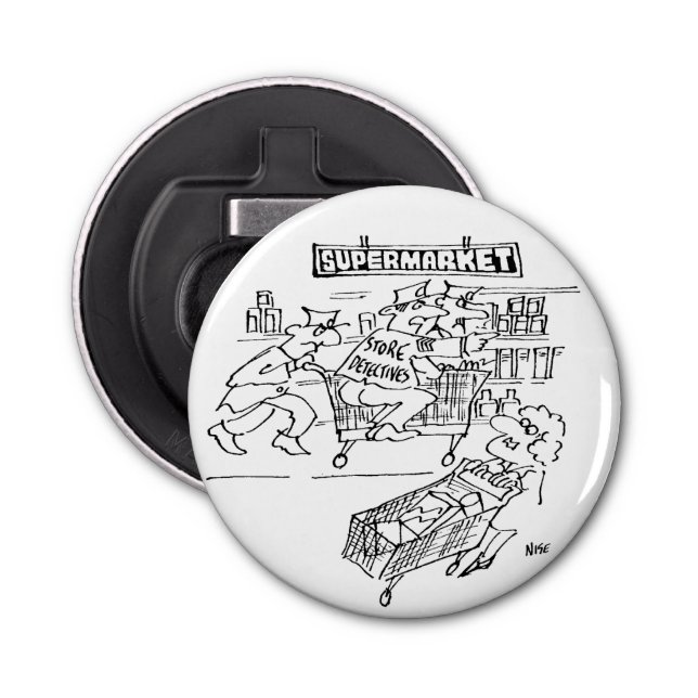 Detektive im Supermarkt Flaschenöffner (Vorderseite)