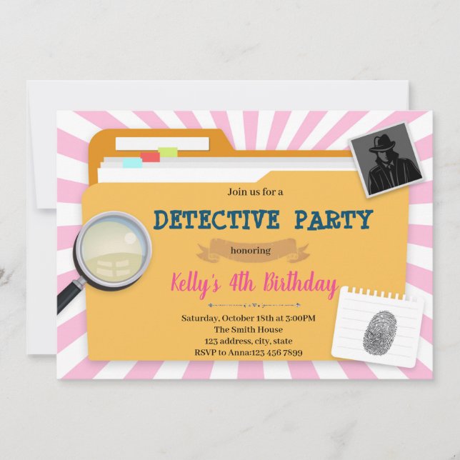 Detektivmädchen-Party Einladung (Vorderseite)