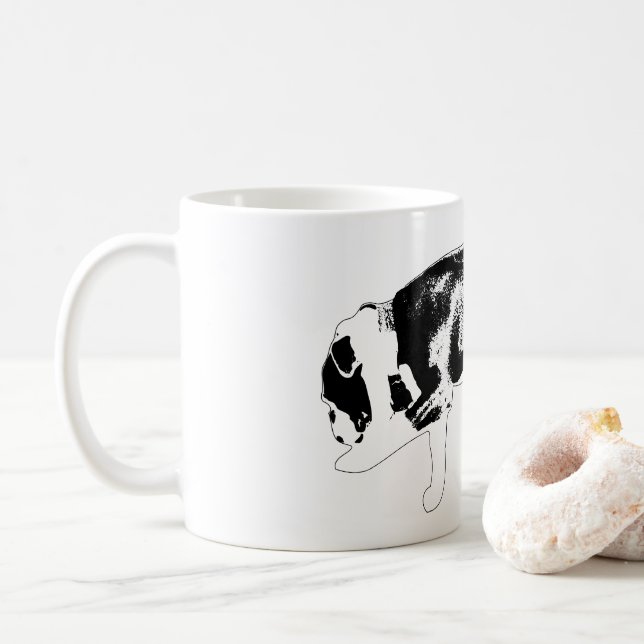 Determined Bulldog Walk Black and White Artwork Kaffeetasse (Mit Donut)