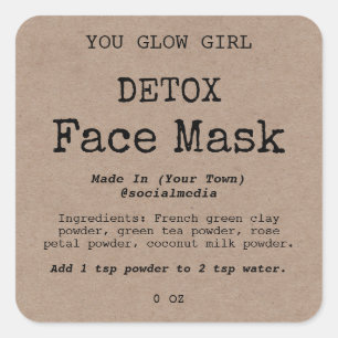 Detox Face Mask Powder Product Labels Quadratischer Aufkleber