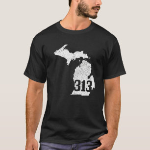 Detroit 313 Area Code Michigan Map Staatsstolz Vin T-Shirt