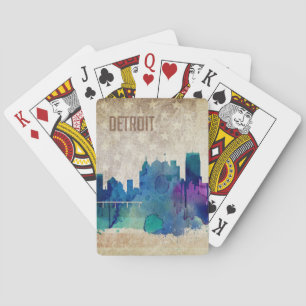 Detroit, Aquarell-Stadt-Skyline MI   Spielkarten