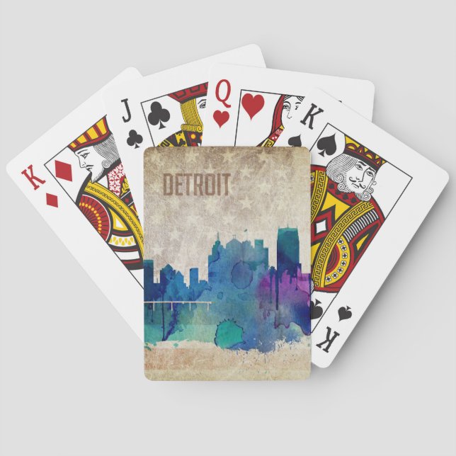 Detroit, Aquarell-Stadt-Skyline MI | Spielkarten (Rückseite)