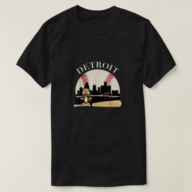 Detroit Baseball Tiger Mascot und Skyline-Design0 T-Shirt (Design vorne)