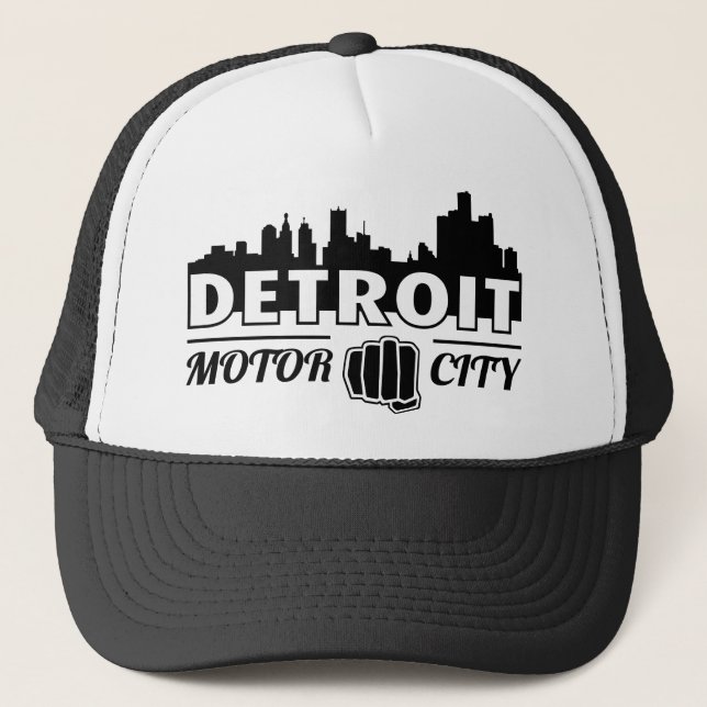 Detroit-Bewegungsstadt-Skyline-Fernlastfahrer-Hut Truckerkappe (Vorderseite)