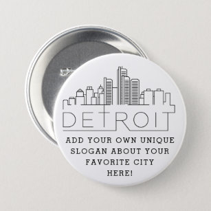 Detroit City Skyline   Benutzerdefinierter Slogan- Button