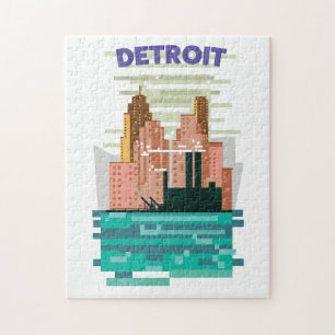 Detroit City Skyline Reiseplakat.