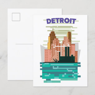 Detroit City-Skyline-Reiseposter. Einladungspostkarte