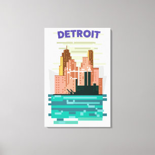 Detroit City Skyline-Reiseposter. Leinwanddruck