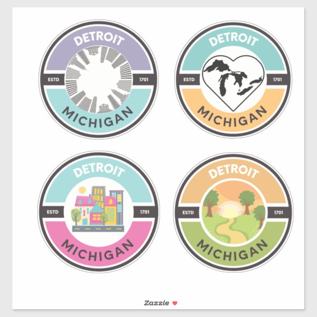 Detroit EST. 1701 Circle Stickers (Set 4) Aufkleber (Blatt)