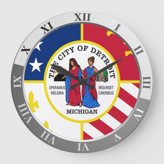 Detroit flag Large Clock Große Wanduhr (Vorderseite)