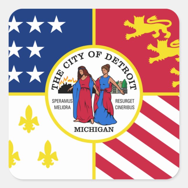 Detroit-Flagge Quadratischer Aufkleber (Vorderseite)