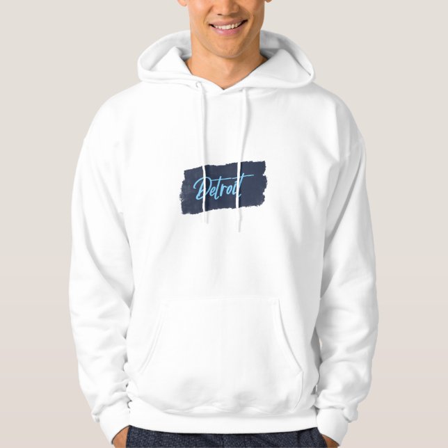 Detroit Handgeschriebene blaue Typografie Hoodie (Vorderseite)
