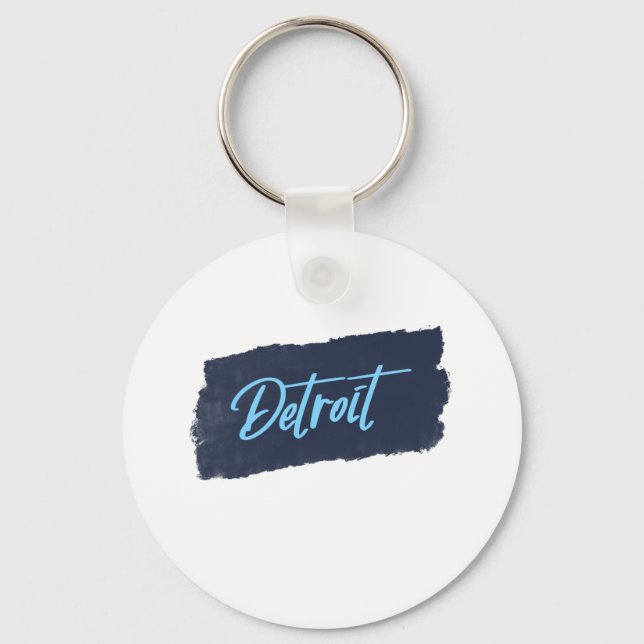 Detroit Handgeschriebene blaue Typografie Schlüsselanhänger (Vorderseite)