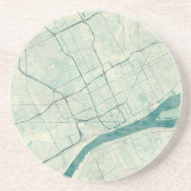 Detroit-Karten-blaues Vintages Getränkeuntersetzer (Vorne)