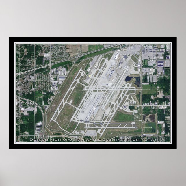 Detroit Metropolitan Airport Satellite Map Poster (Vorne)