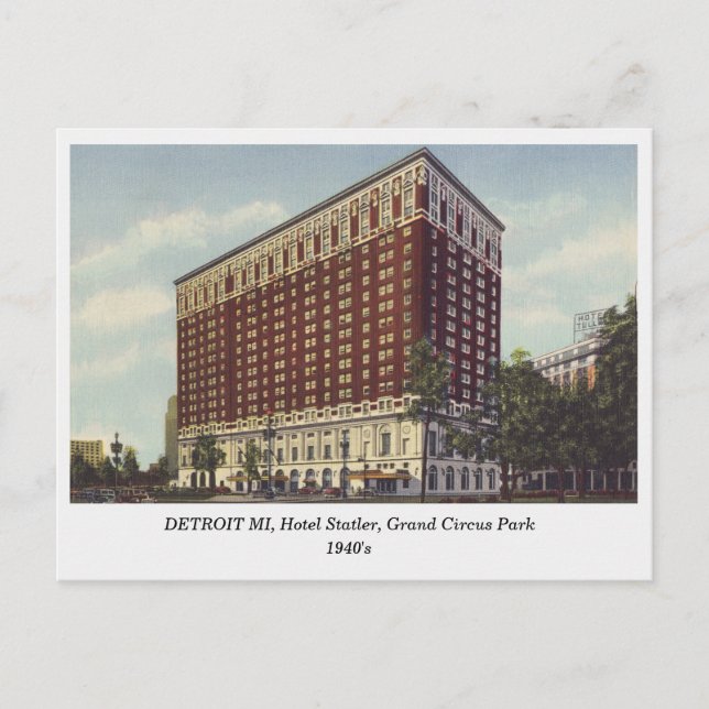 Detroit MI, Hotel Statler, 1940 carte postale vint (Devant)
