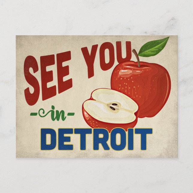 Detroit Michigan Apple - Vintage Reise Postkarte (Vorderseite)