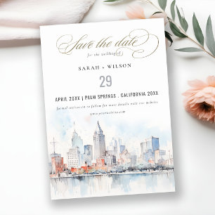 Detroit Michigan Aquarell-Landschaft-Hochzeit Save The Date
