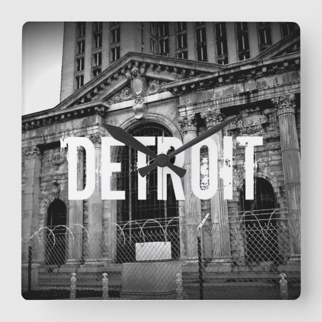 Detroit Michigan Central Station Wall Clock Quadratische Wanduhr (Vorderseite)