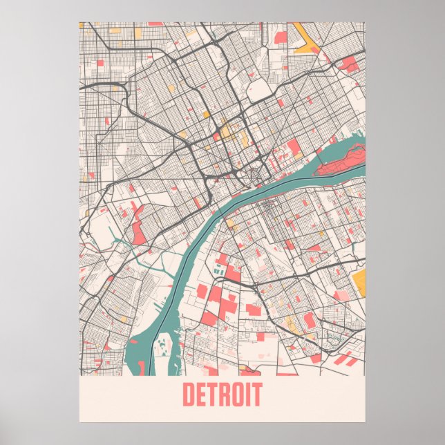 Detroit - Michigan Chalk City Map Poster (Vorne)