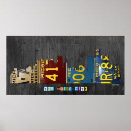 Detroit Michigan City Skyline Lizenzschild Kunst Poster