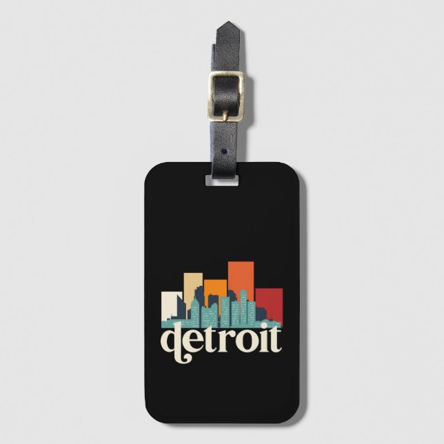 Detroit Michigan City Skyline Retro Stadtbild Gepäckanhänger (Vorderseite Vertikal)
