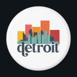 Detroit Michigan City Skyline Retro Stadtbild Magnet<br><div class="desc">Vintages und retro City Design mit wunderschöner Skyline, touristischer Attraktion und Stadtbild. Cooler Wolkenkratzer und Gebäude Silhouette Illustrationen für Touristen und Reisende. Ideal als Souvenir, um Zuhause zu bringen, wenn Sie durch die Welt reisen. Rett die Erinnerung an deine Reise und Ferien mit Familie und Freunden. Die Hintergrundfarbe kann auf...</div>