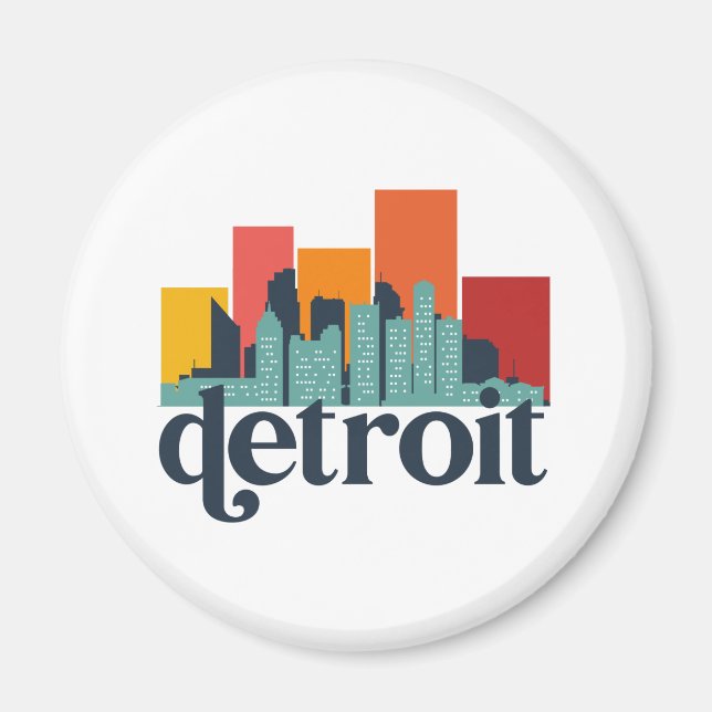 Detroit Michigan City Skyline Retro Stadtbild Magnet (Vorne)