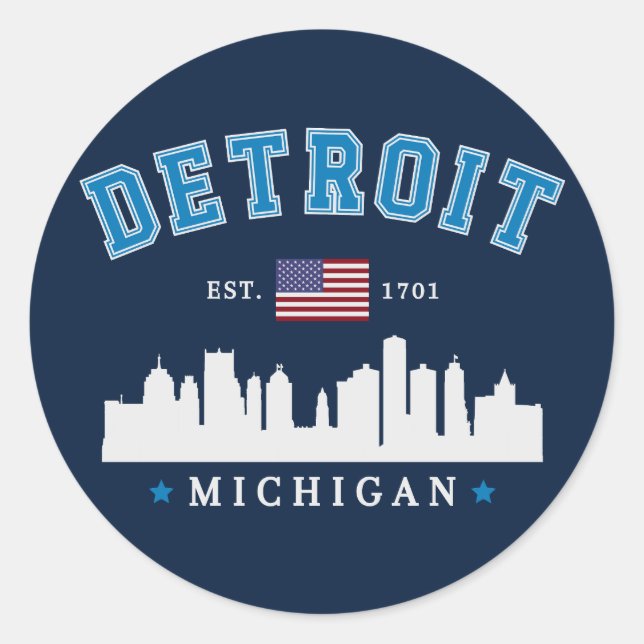 Detroit Michigan Est. 1701 Travel Runder Aufkleber (Vorderseite)