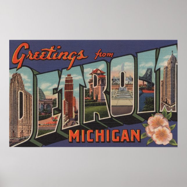 Detroit, Michigan - Große Buchstabenszenen Poster (Vorne)