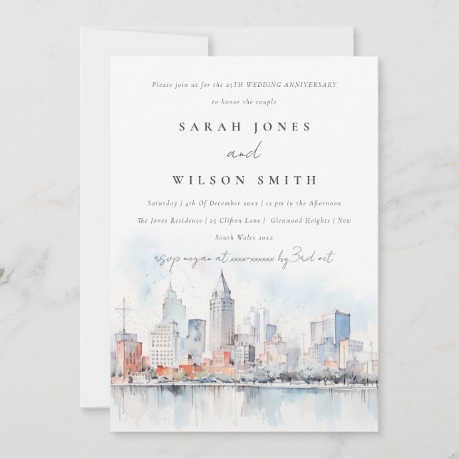 Detroit Michigan Landscape Wedding Anniversary Einladung (Vorderseite)