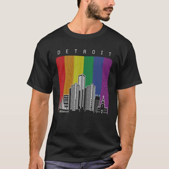Detroit Michigan LGBT Rainbow Flag Pride T-Shirt (Vorderseite)