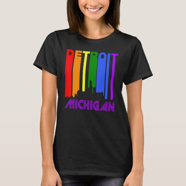 Detroit Michigan Lgbtq Gay Pride Rainbow Skyline T-Shirt (Vorderseite)