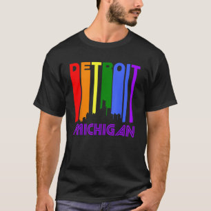 Detroit Michigan LGBTQ Gay Pride Rainbow Skyline T T-Shirt