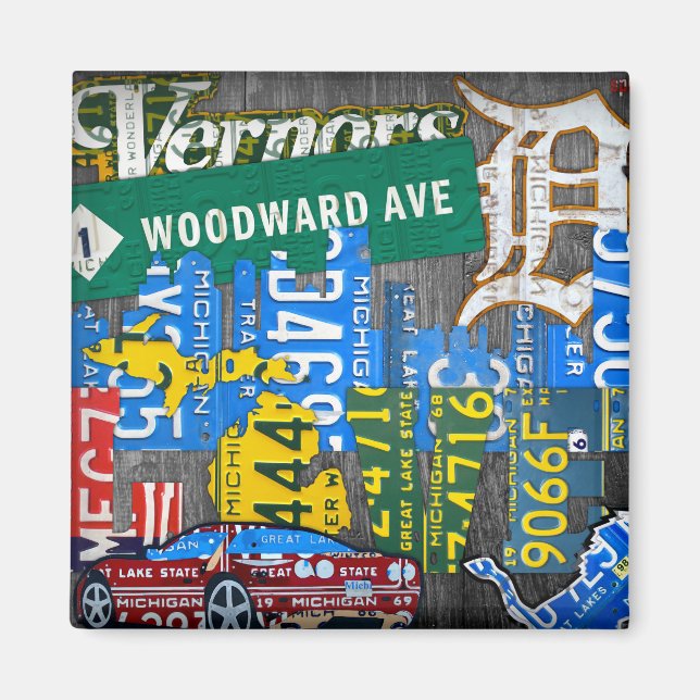 Detroit Michigan License Plate Art Collage Magnet (Vorne)