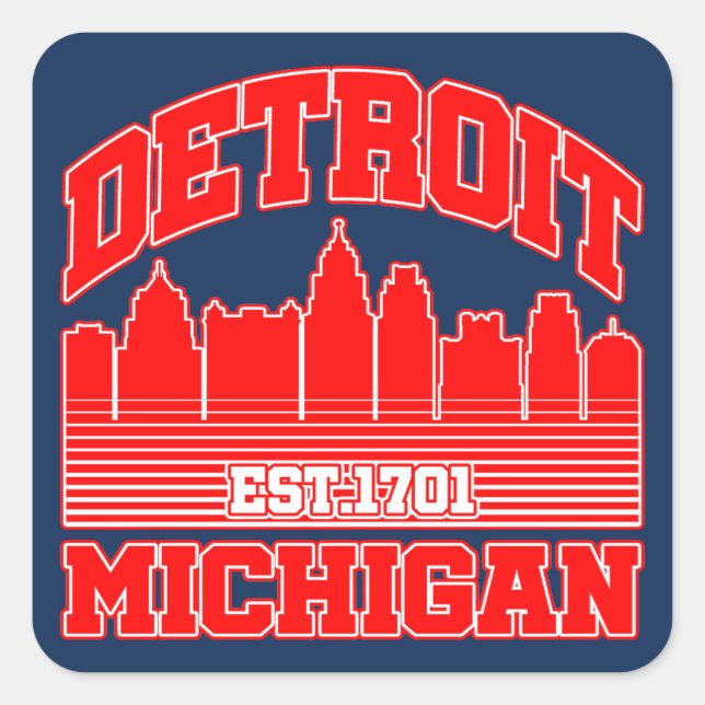 Detroit, Michigan Quadratischer Aufkleber (Vorderseite)